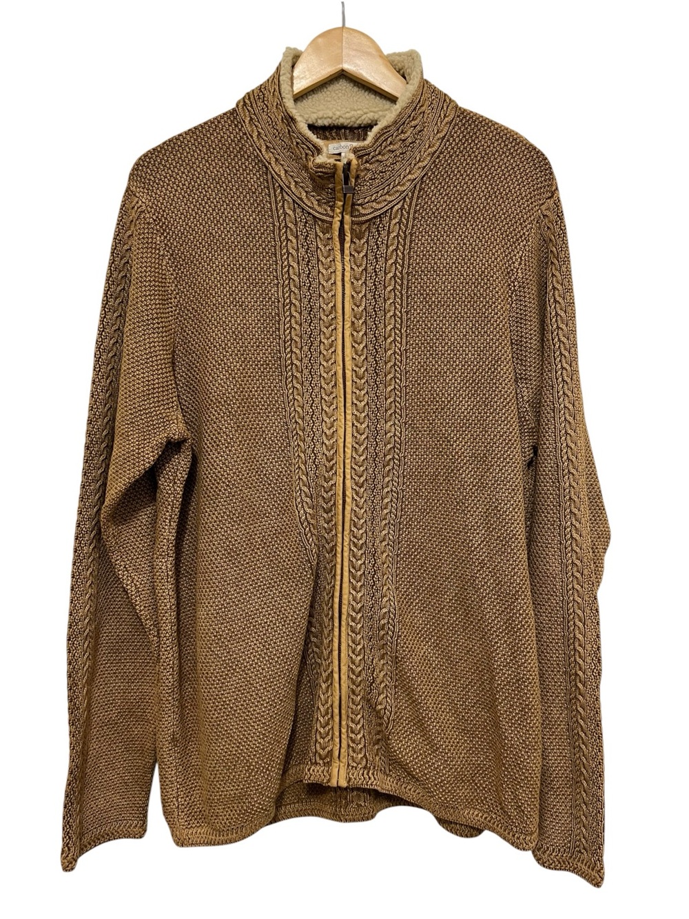 Carbon2Cobalt Men's Wharf Zip Knit Fisherman Sweater Jacket in Pecan Size Large